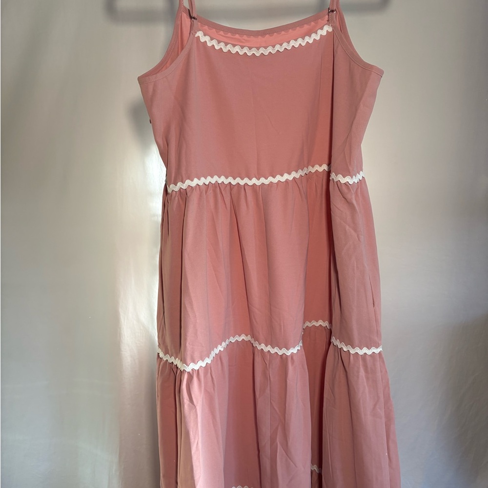 Pink Maxi Dress with White Trim
